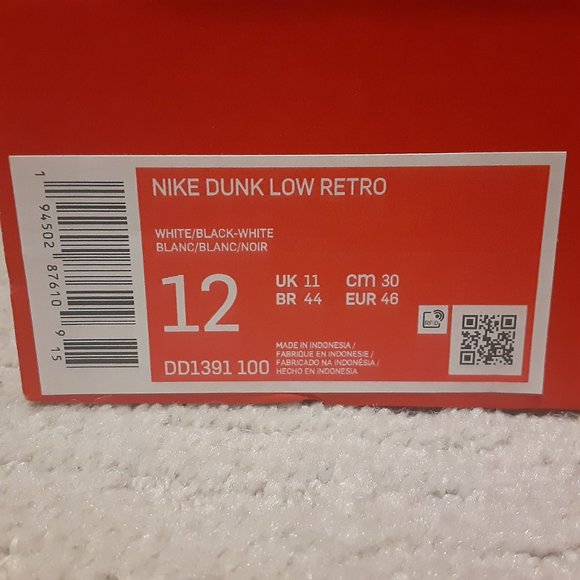 SIZE 12 - Nike Dunk Low Retro White Black Panda - DD1391-100 - AUTHENTIC NEW! - Picture 9 of 9